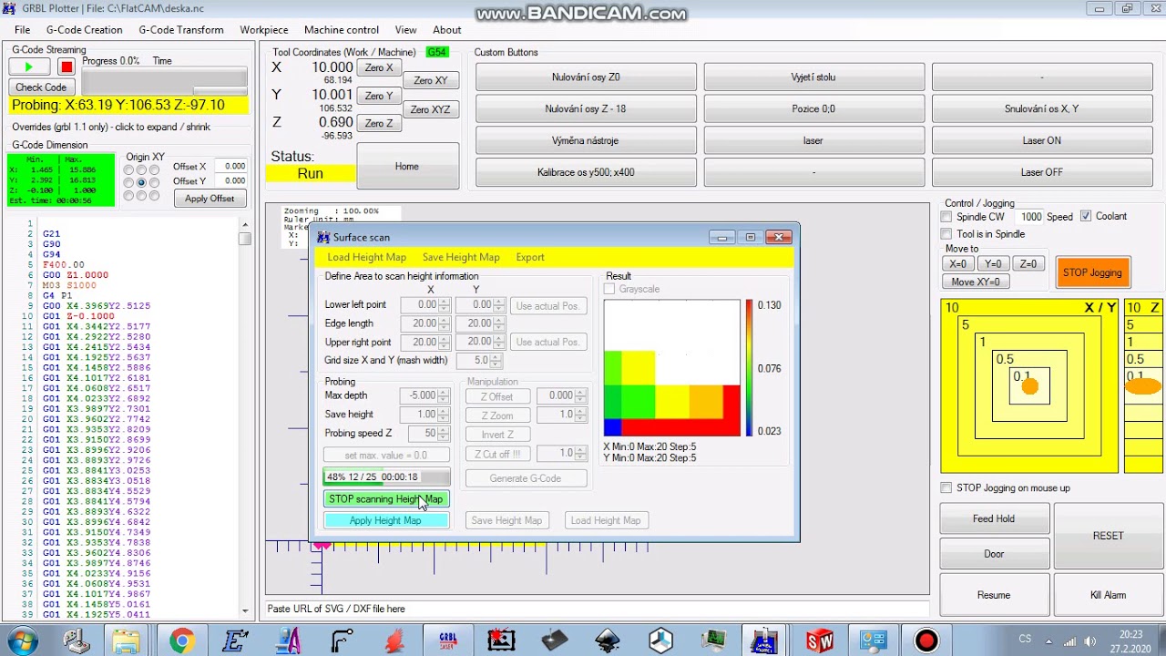 Scan rovinnosti desky program GRBL Plotter