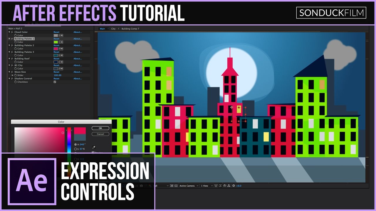 After Effects Tutorial: Expression Controls Across COMPS (Color & Parameters)