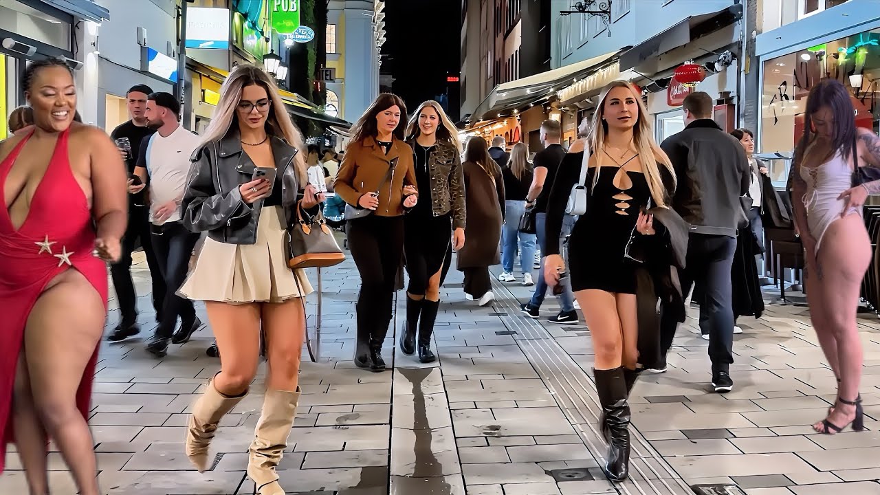 Germany Nightlife beautiful girls in Düsseldorf shake up the city with provocative scenes 4K