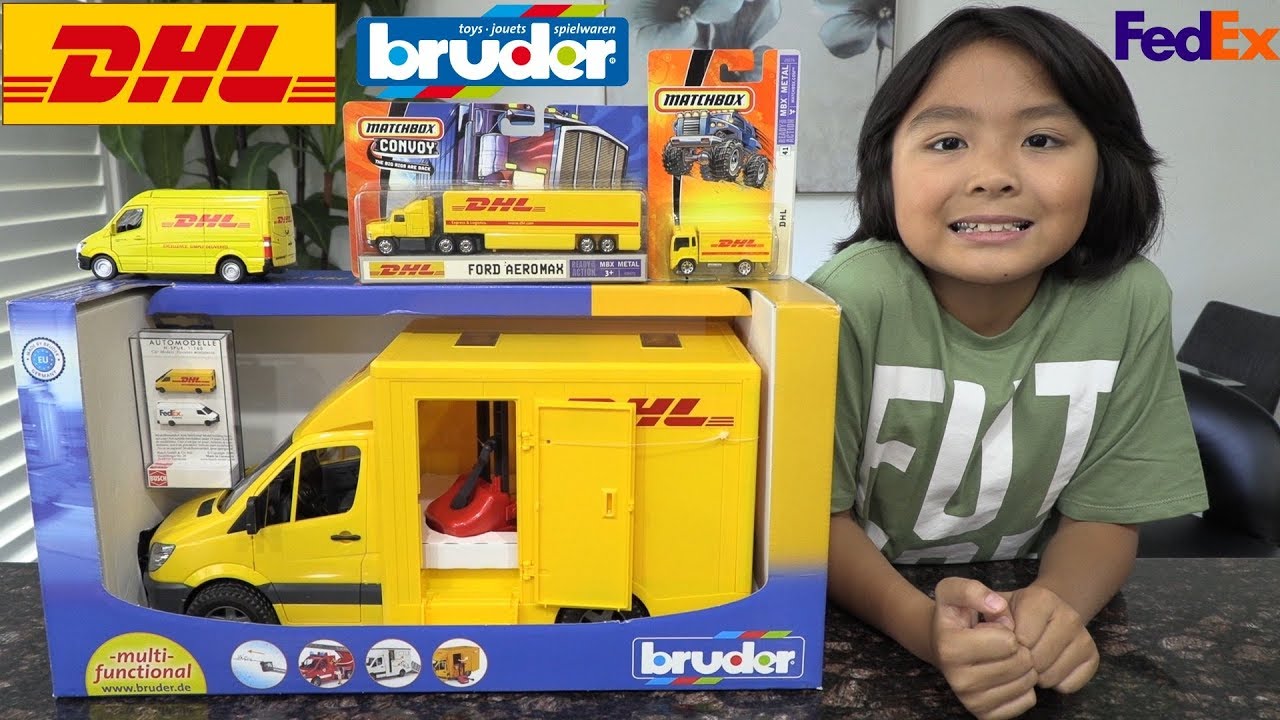 Toy Car Playtime! DHL Delivery Trucks Unboxing. Bruder Toy Truck, Matchbox Diecast. FedEx Truck