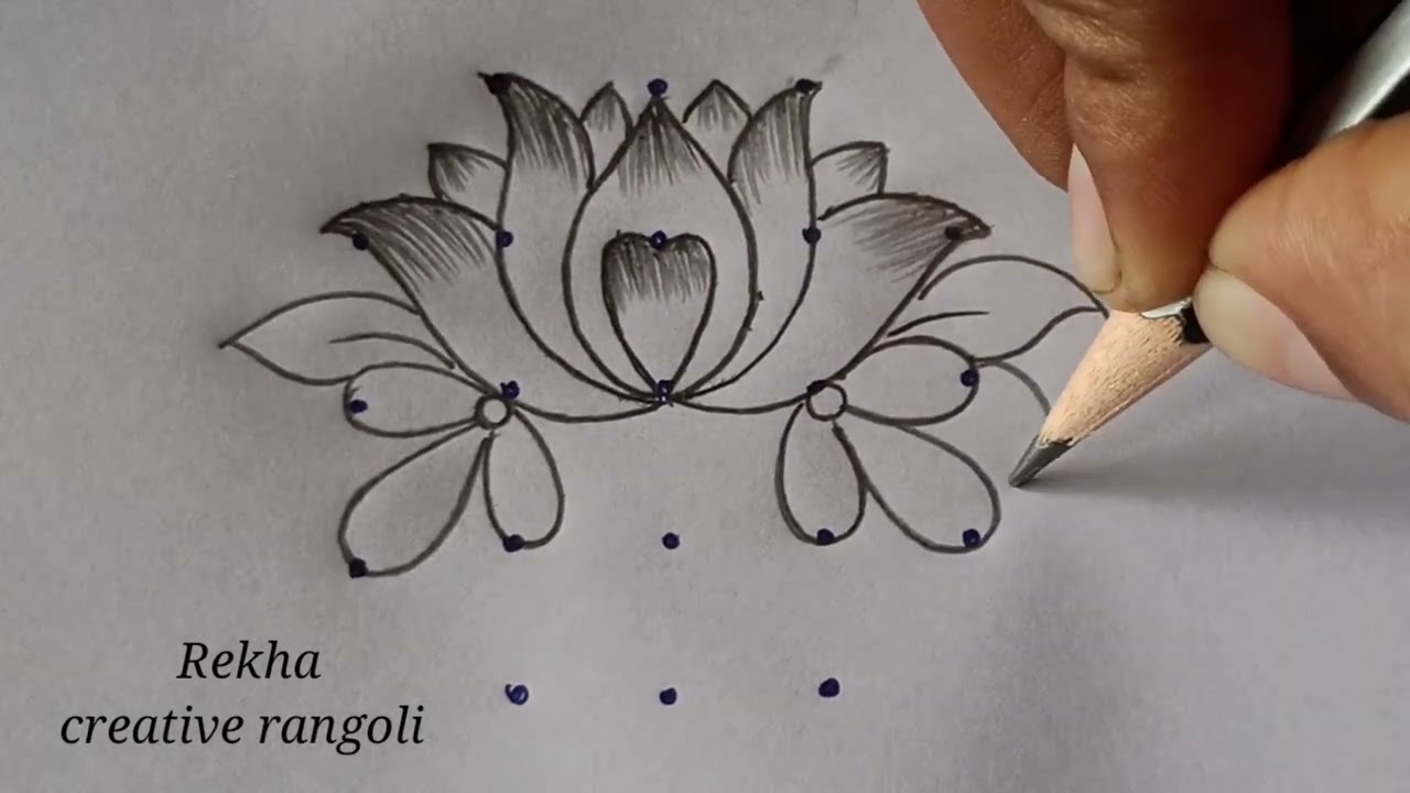simple Lotus flower rangoli (5*3*3) | thamarai poo kolam | latest kolangal @rekhacreativerangoli