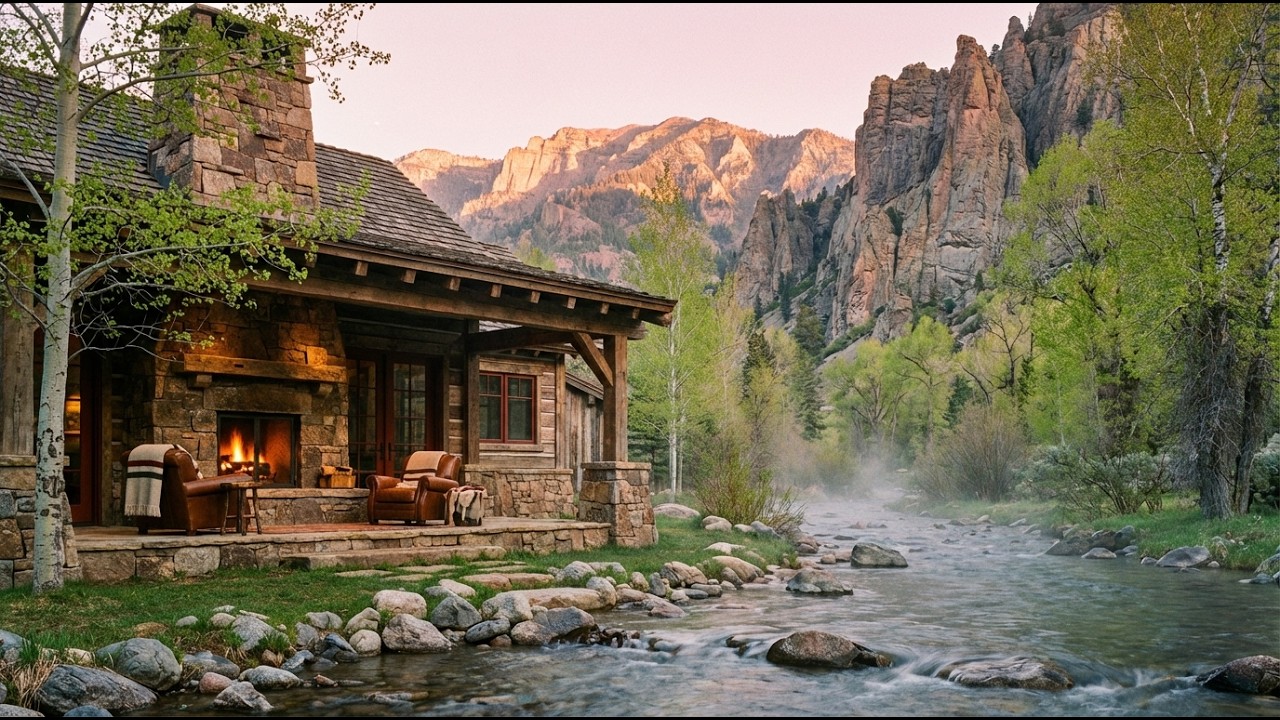 Cozy Mountain Cabin by the Stream 🔥 Fireplace & Water Sounds for Deep Sleep, Study ASMR