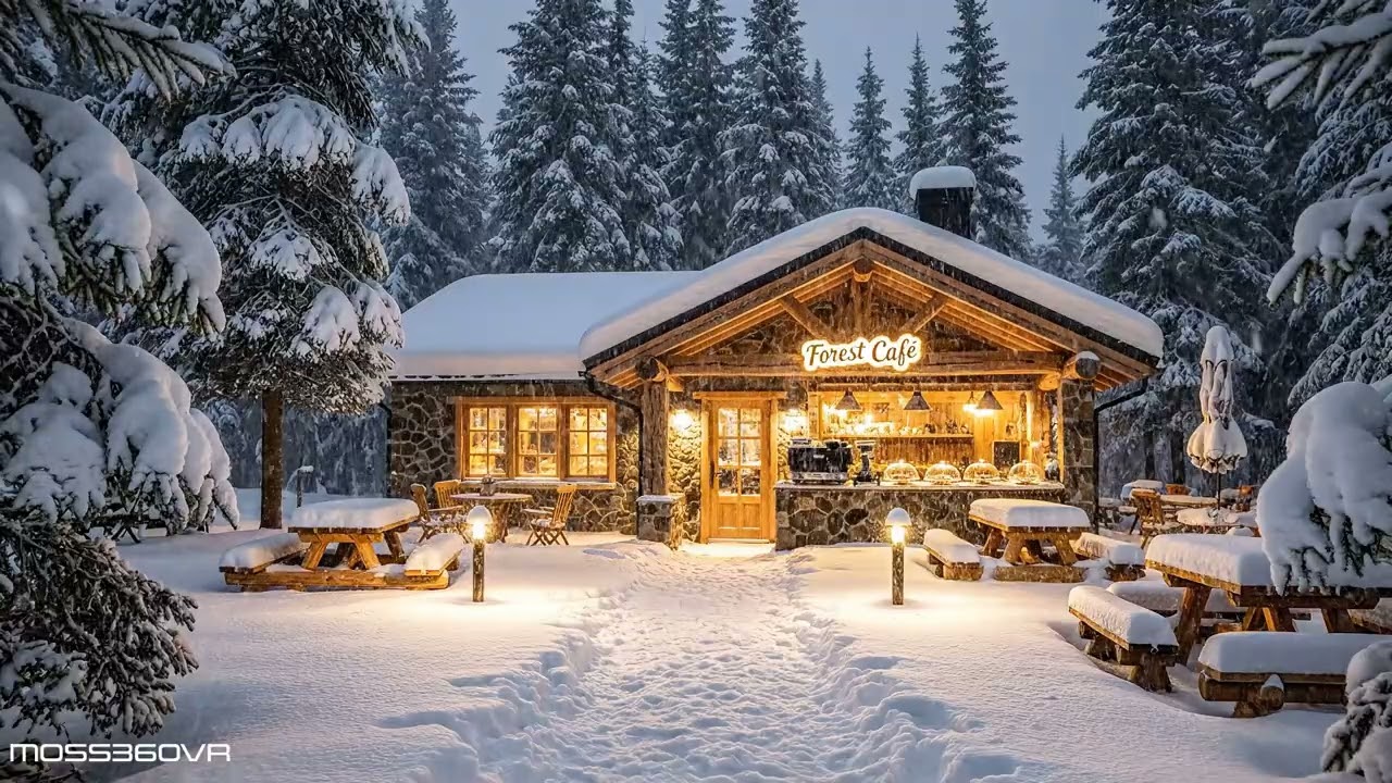 Cozy Forest Cafe Ambience 🌲 for Sleep & Study | 4K Ultra HD Static Loop (90 Min)