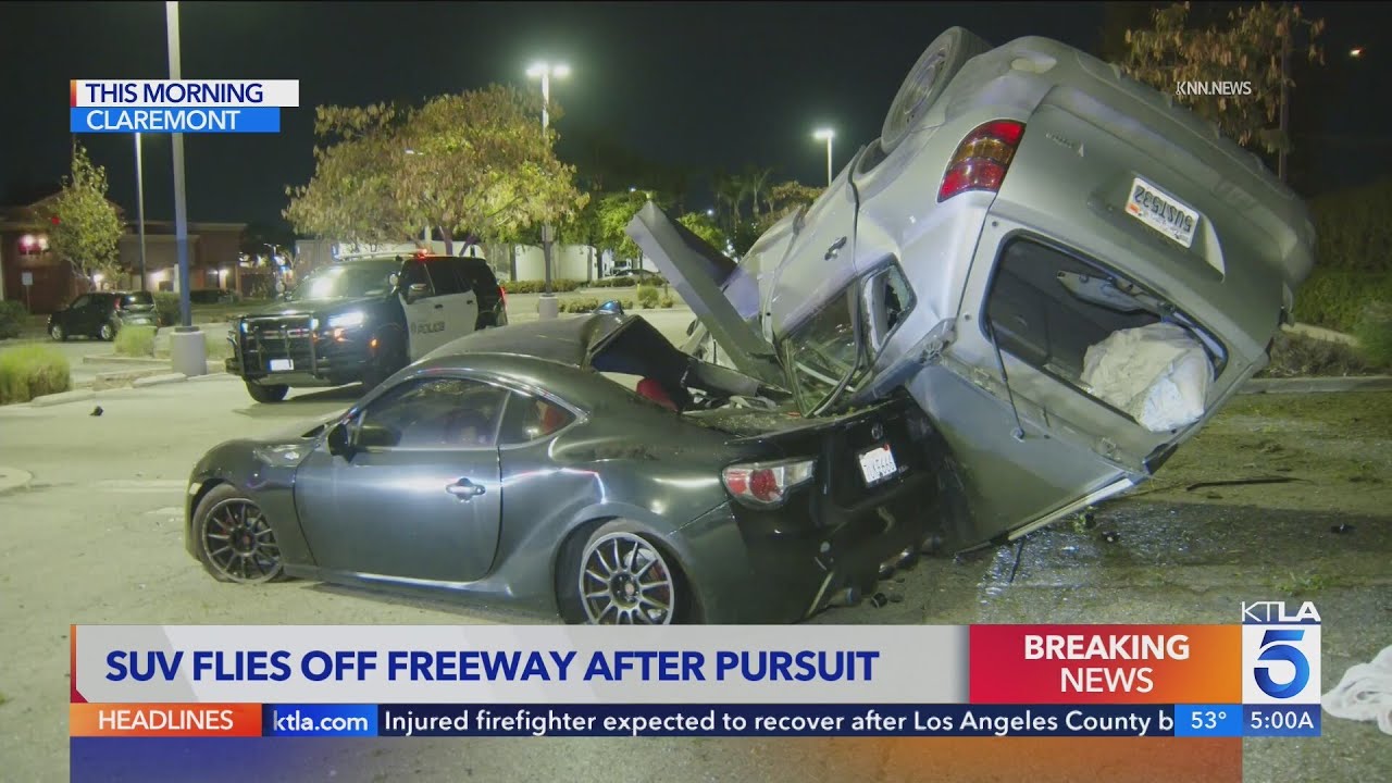 SUV flies off freeway during Los Angeles County pursuit