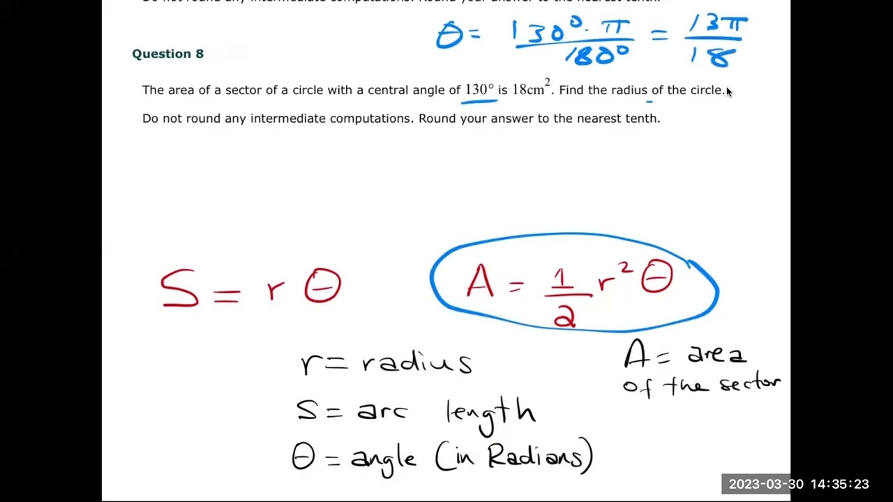 Area of a Sector Radius and Conversion