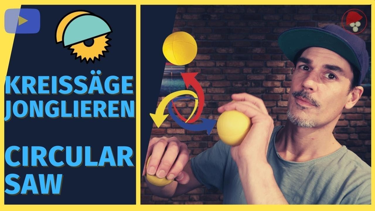 Kreissäge Jongliertrick mit 3 Bällen