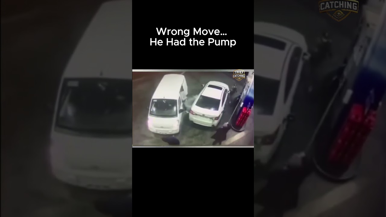 Gas Station Car Theft Fail #thiefcaught #gasattack #robberyfail #cctvfootage #instantkarma #cartheft