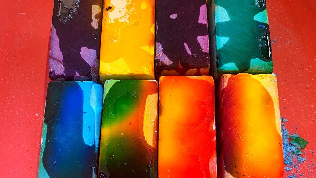 ASMR | 8 dyed strength shop blocks | crunchy | powdery | stress relief | satisfying | relaxing