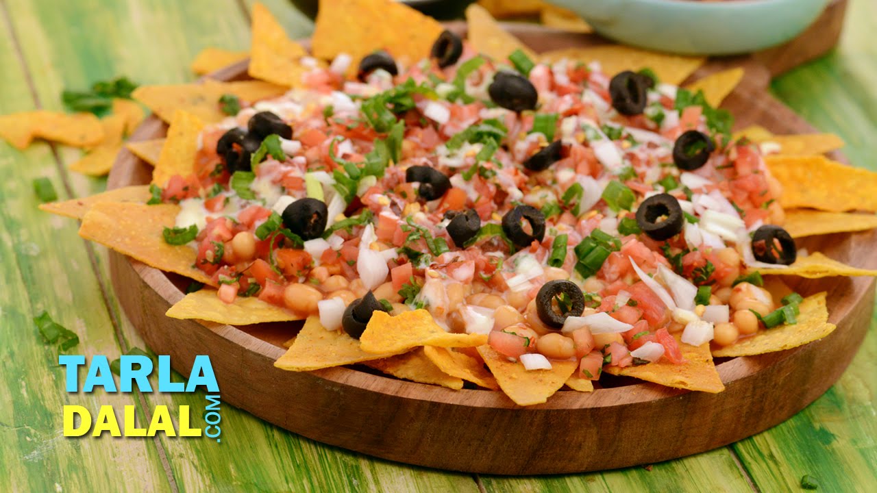 Nachos with Salsa and Baked Beans by Tarla Dalal