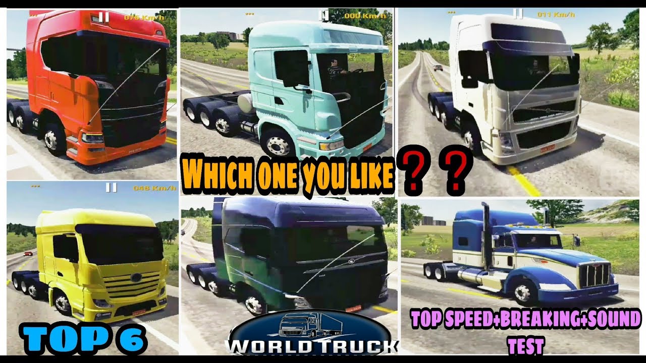 #16 World Truck Driving Simulator | Top 6 Trucks | Sound+Top speed+Breaking Test !!