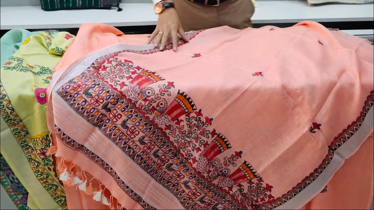 New Linen Madhubani Handpainting pices suit design/Bhagalpuri Linen Suit Cutpice/Mohey desi saree