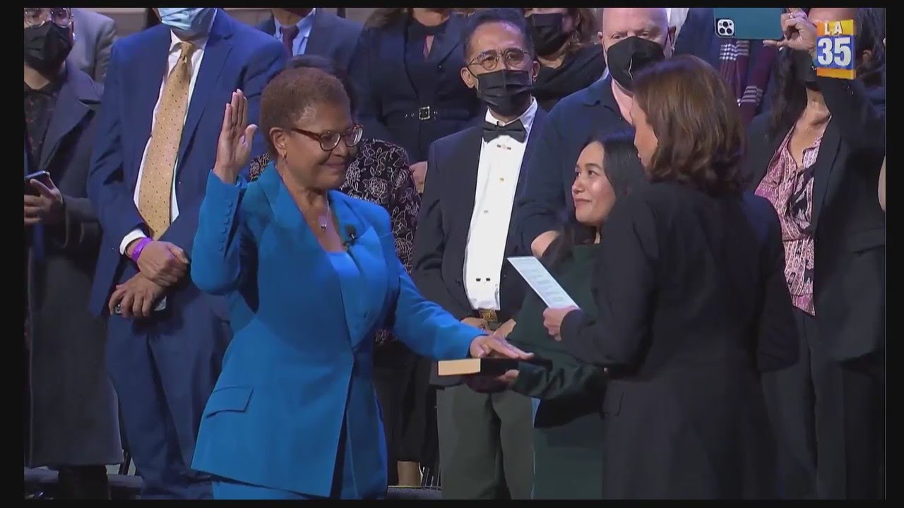 Karen Bass takes oath of office to become first female mayor of Los Angeles