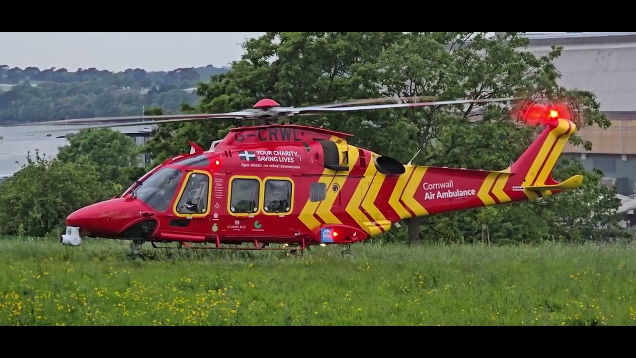 Cornwall Air Ambulance Taking Off At Devonport Park Plymouth 20/05/25