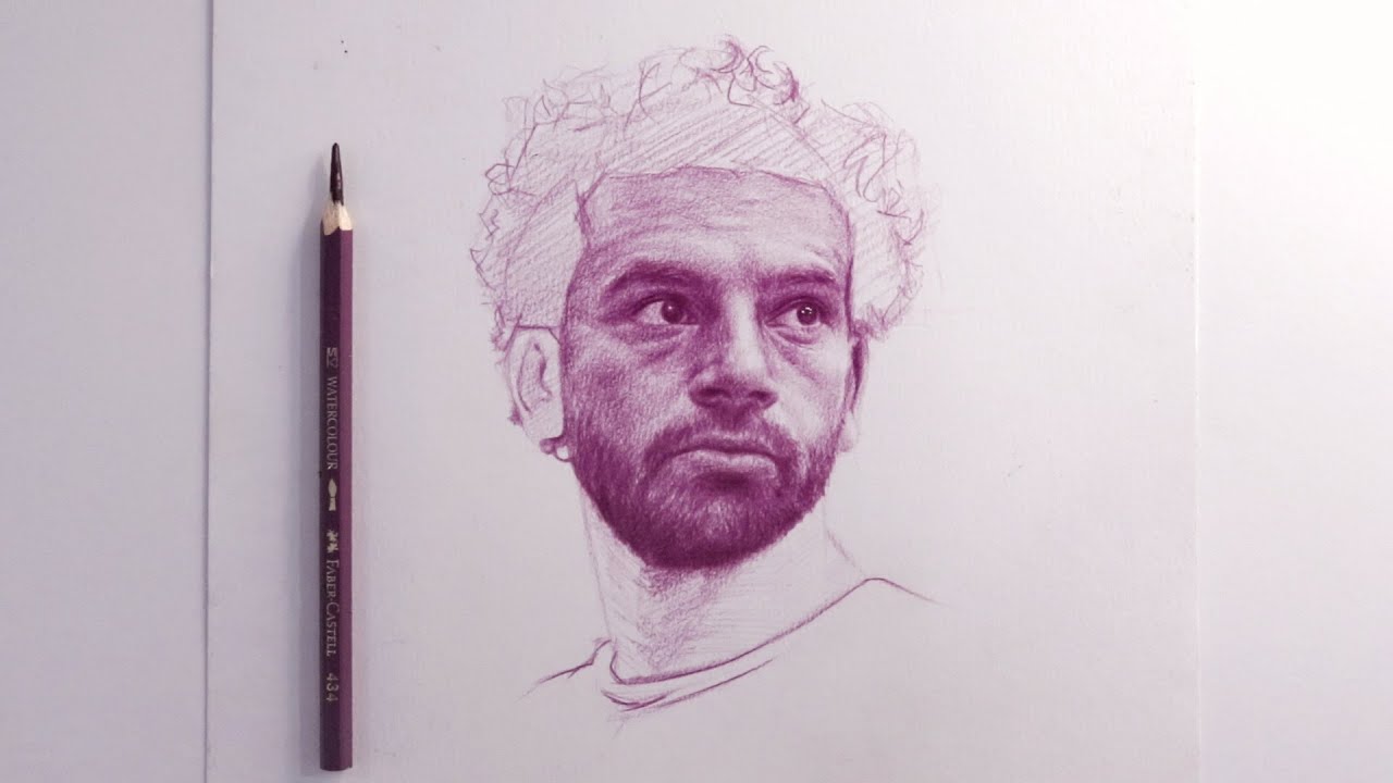 تعلم رسم بورتريه بقلم ألوان خشبي واحد فقط!! | رسم محمد صلاح مونوكروم