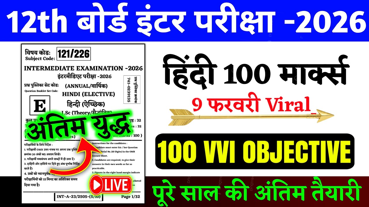 Bihar Board Class 12th Hindi Top Objective 2026 || 12th Hindi Viral Vvi Objective Question 2026 Bseb