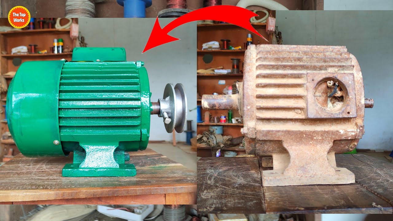 Fully Rusted and burned Electric Motor Complete Restoration - The top works