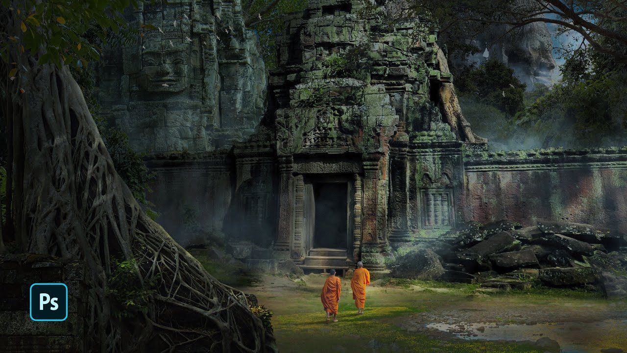 Creating a Budha Temple in Photoshop |  Matte painting in Photoshop !