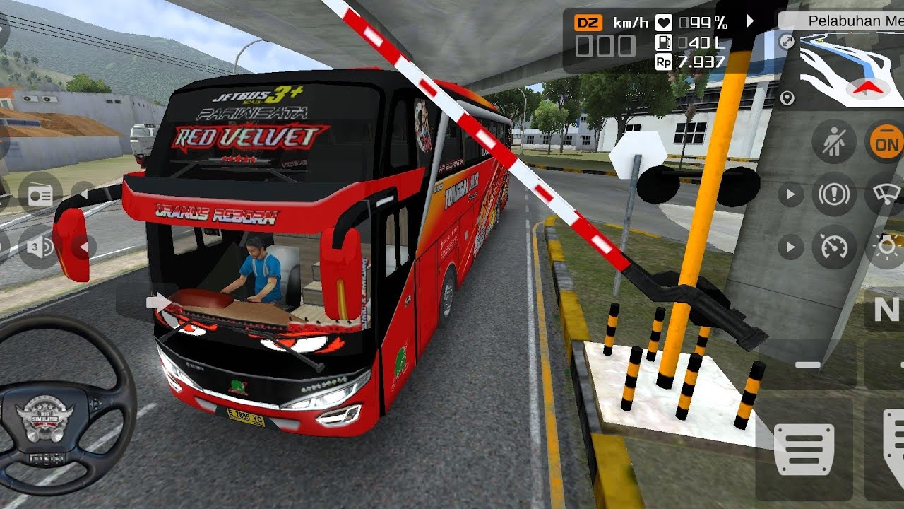 Bus Tunggal Jaya Red Velvet Full BASURI‼️Ketiban Palang Kereta Api Ketika Nunggu Kereta Lewat