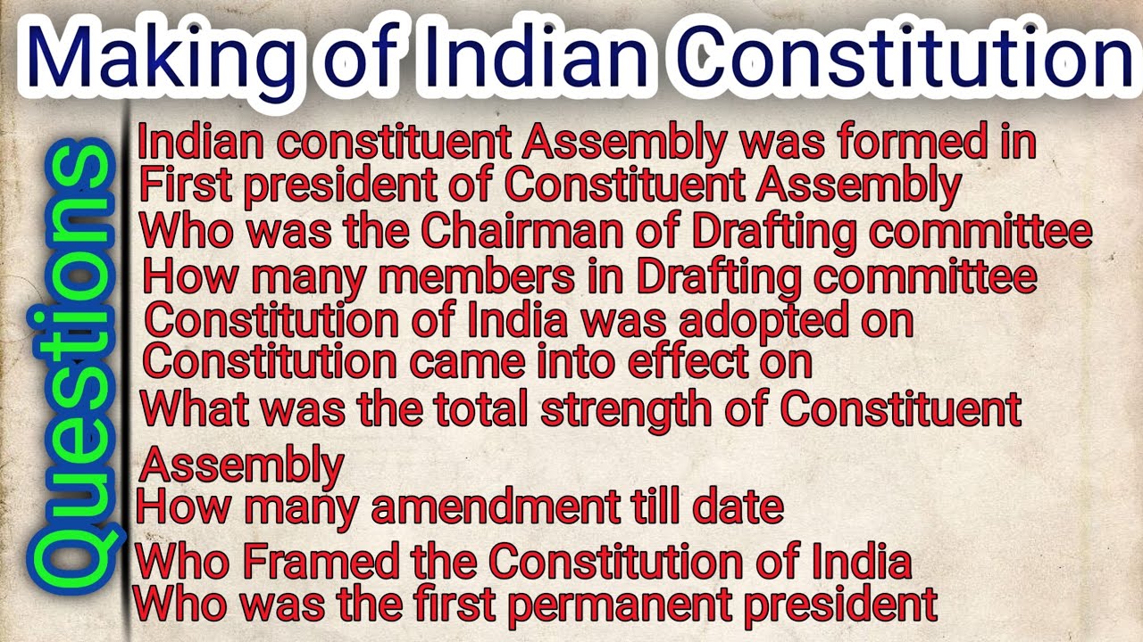 Top MCQ from making of Indian Constitution | Constituent Assembly MCQ | easy MCQ from constitution