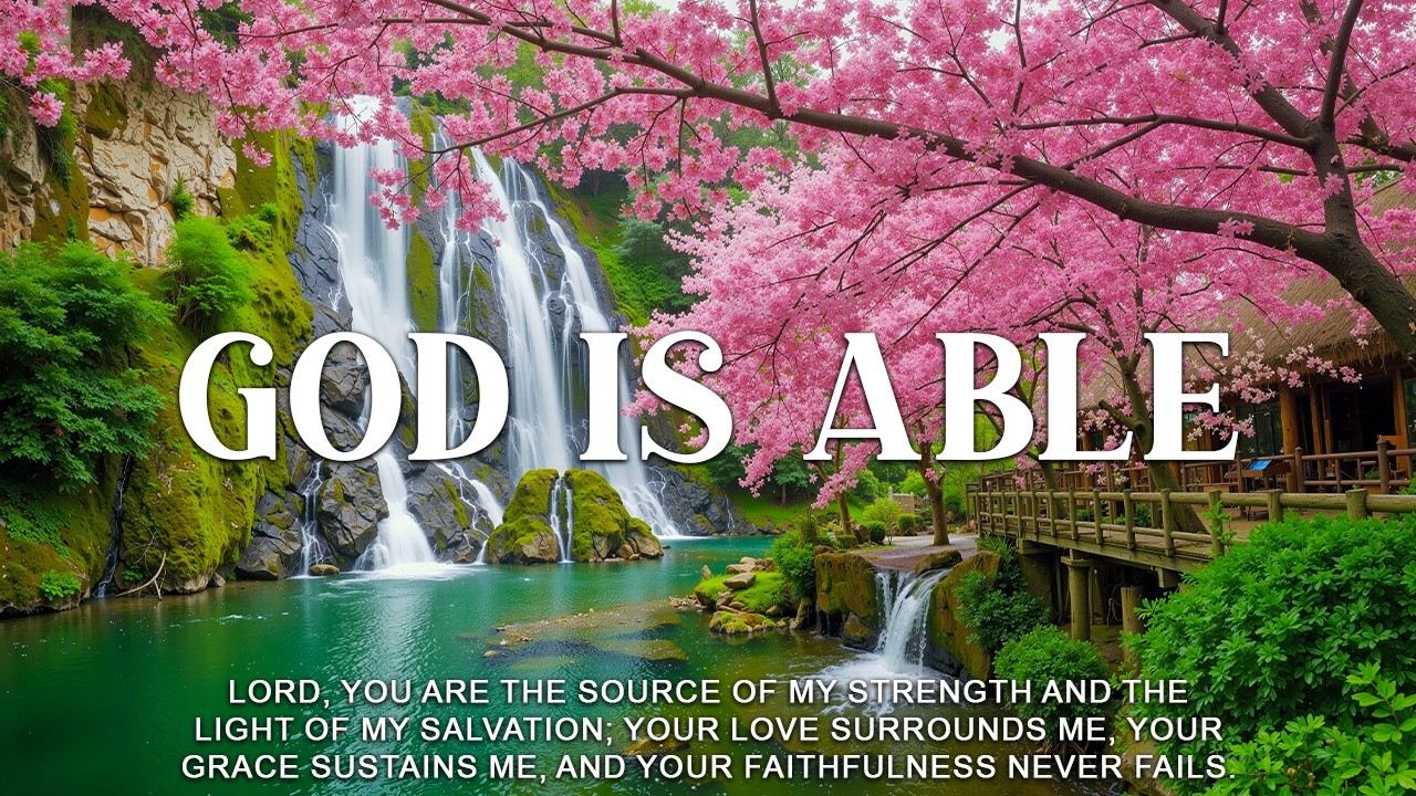 God is Able : Soothing Worship Piano & Inspiring Bible Verses With Beautiful Spring Cherry Blossom