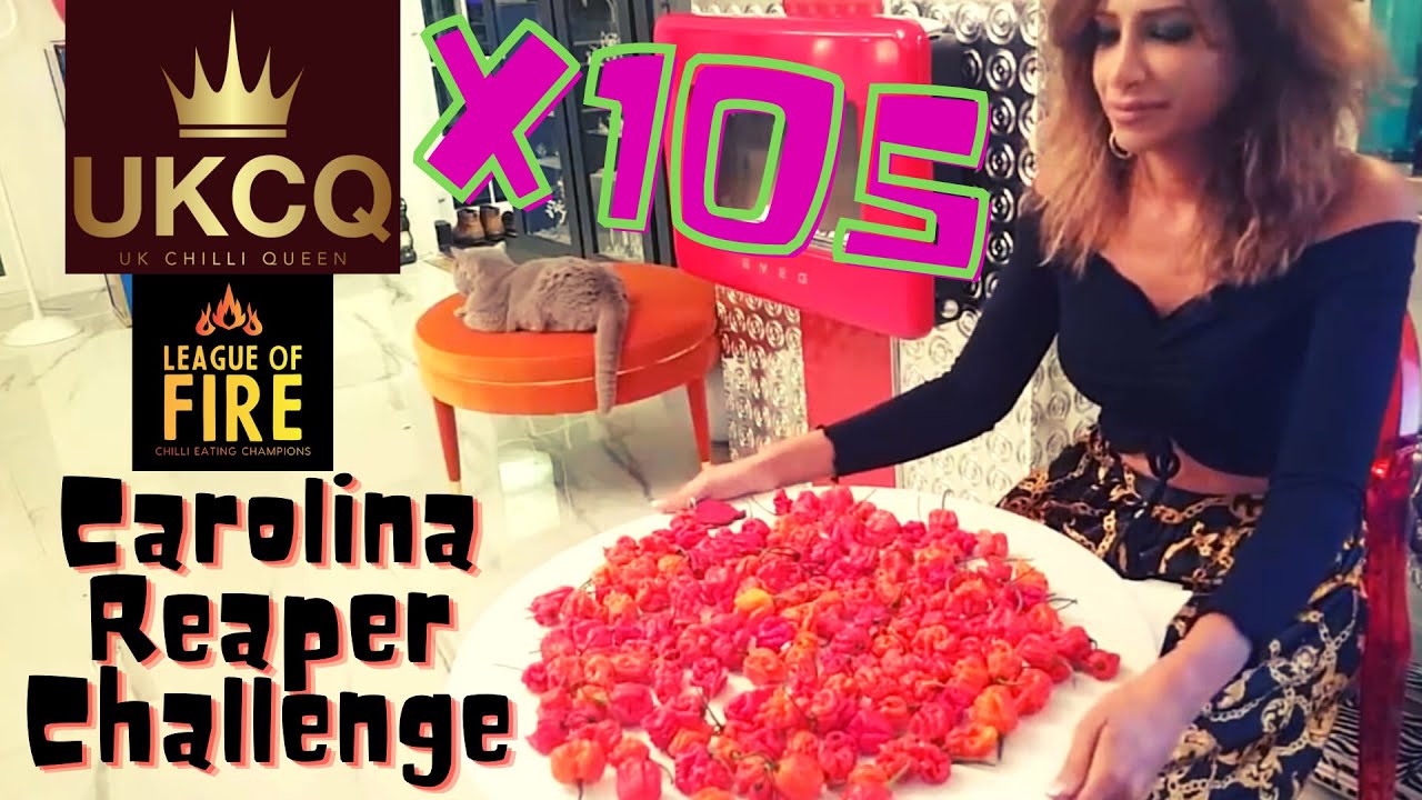 UK CHILLI QUEEN EATS 105 CAROLINA REAPERS - The World's Hottest Peppers - WORLD RECORD for a Female!