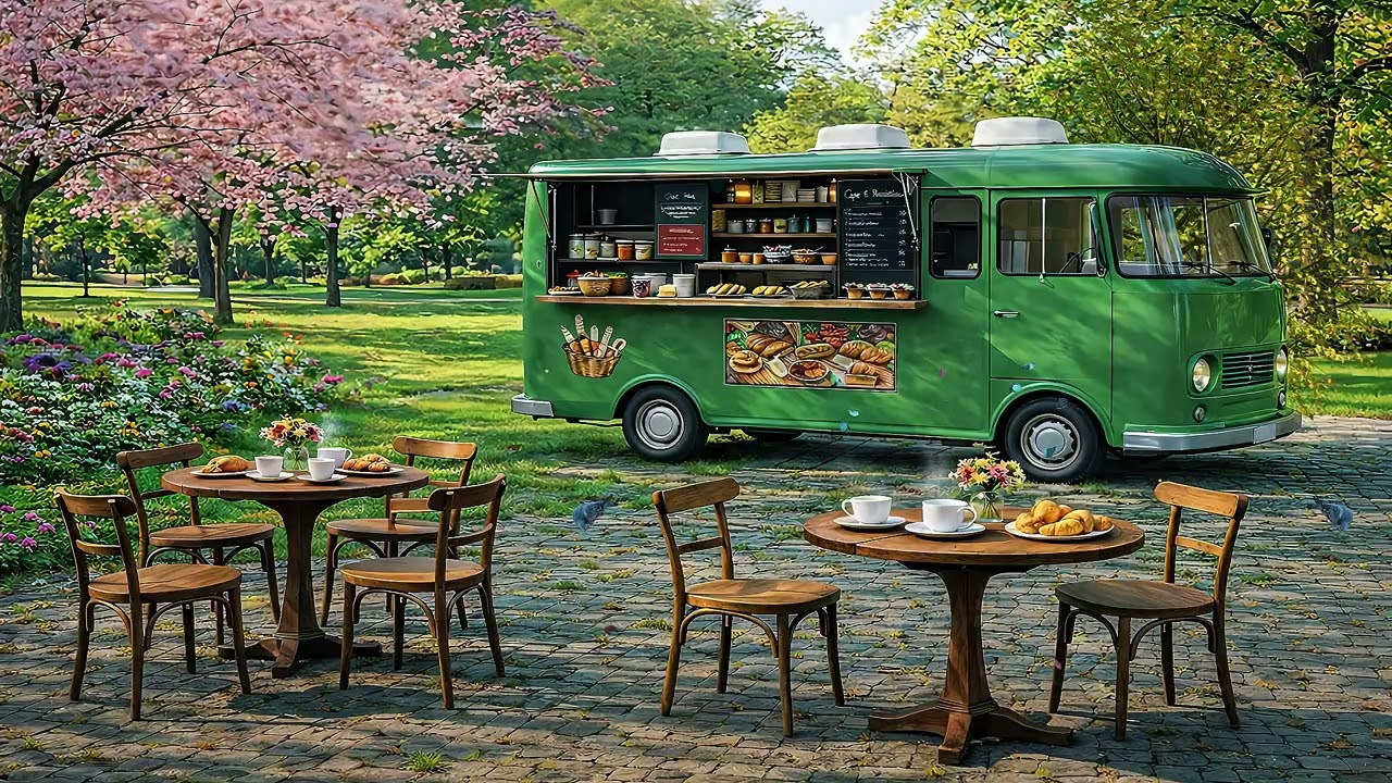 Cozy Spring Coffee Shop Jazz in the Park | Relaxing Study Ambience