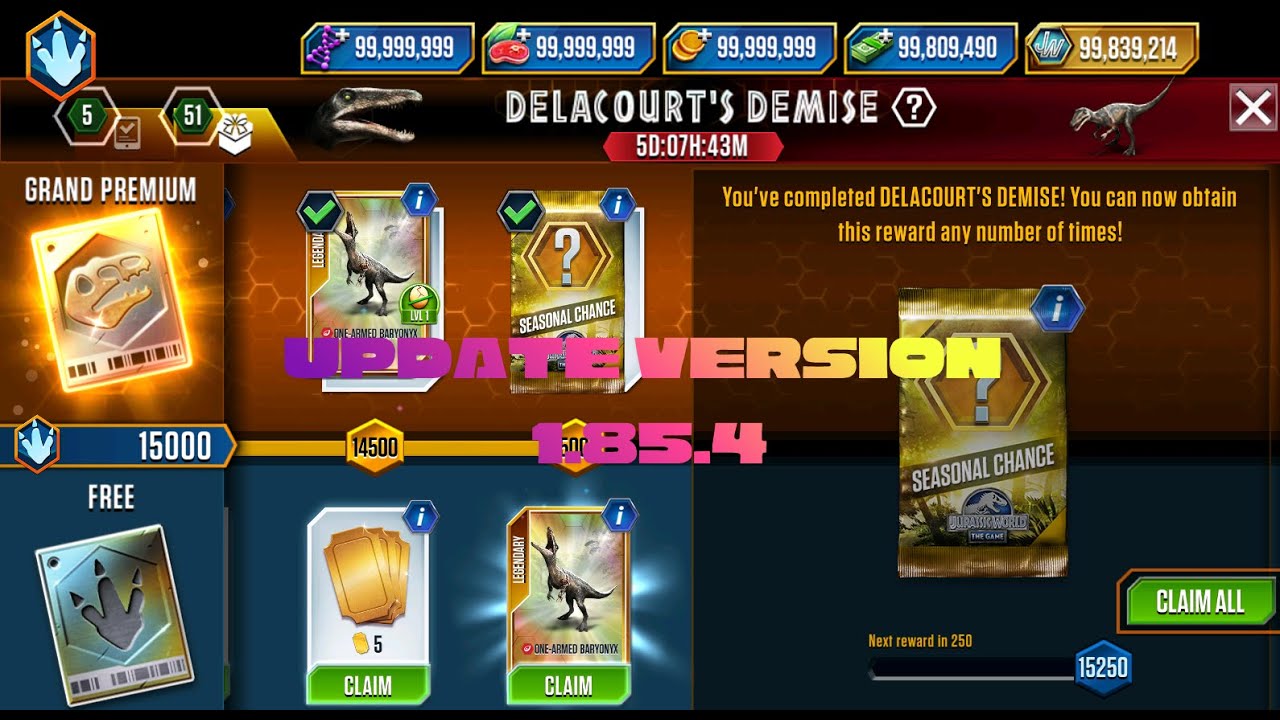 JURASSIC WORLD THE GAME MOD APK IOS & ANDROID UPDATE VERSION V.1.85.4 GRAND PRENIUM PASS