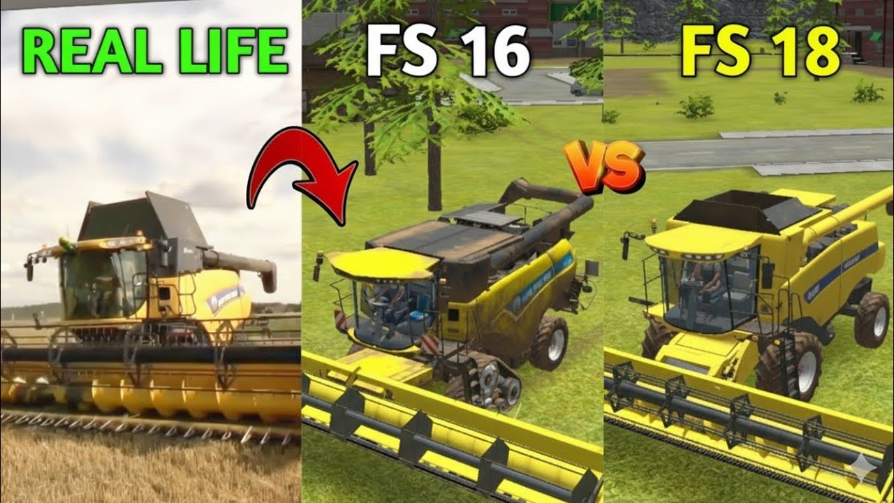 Реальная жизнь против FS 16 против FS 18 - FS 16 против FS 18: все комбайны в реальной жизни | та...