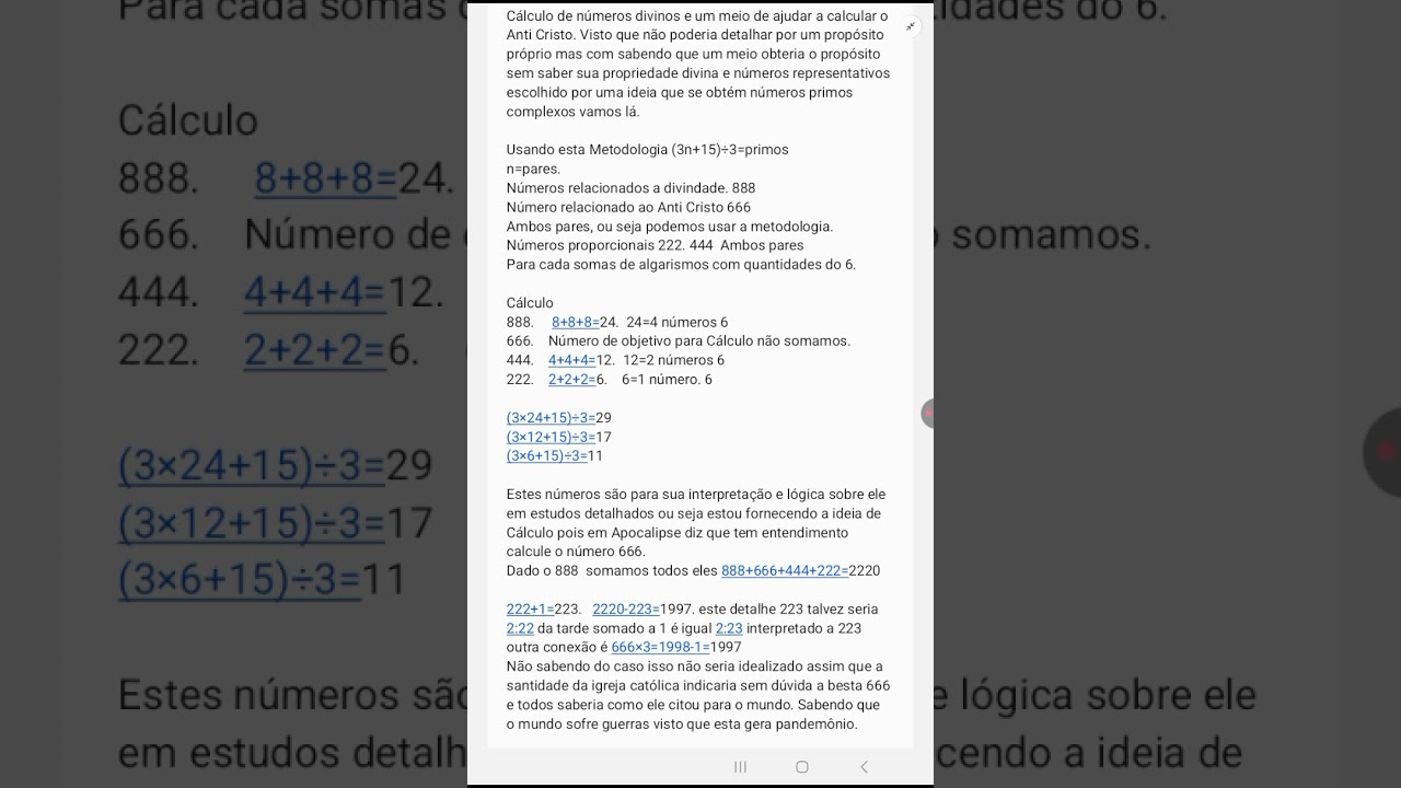 Cálculo de número divino 888 e o Anti Cristo 666