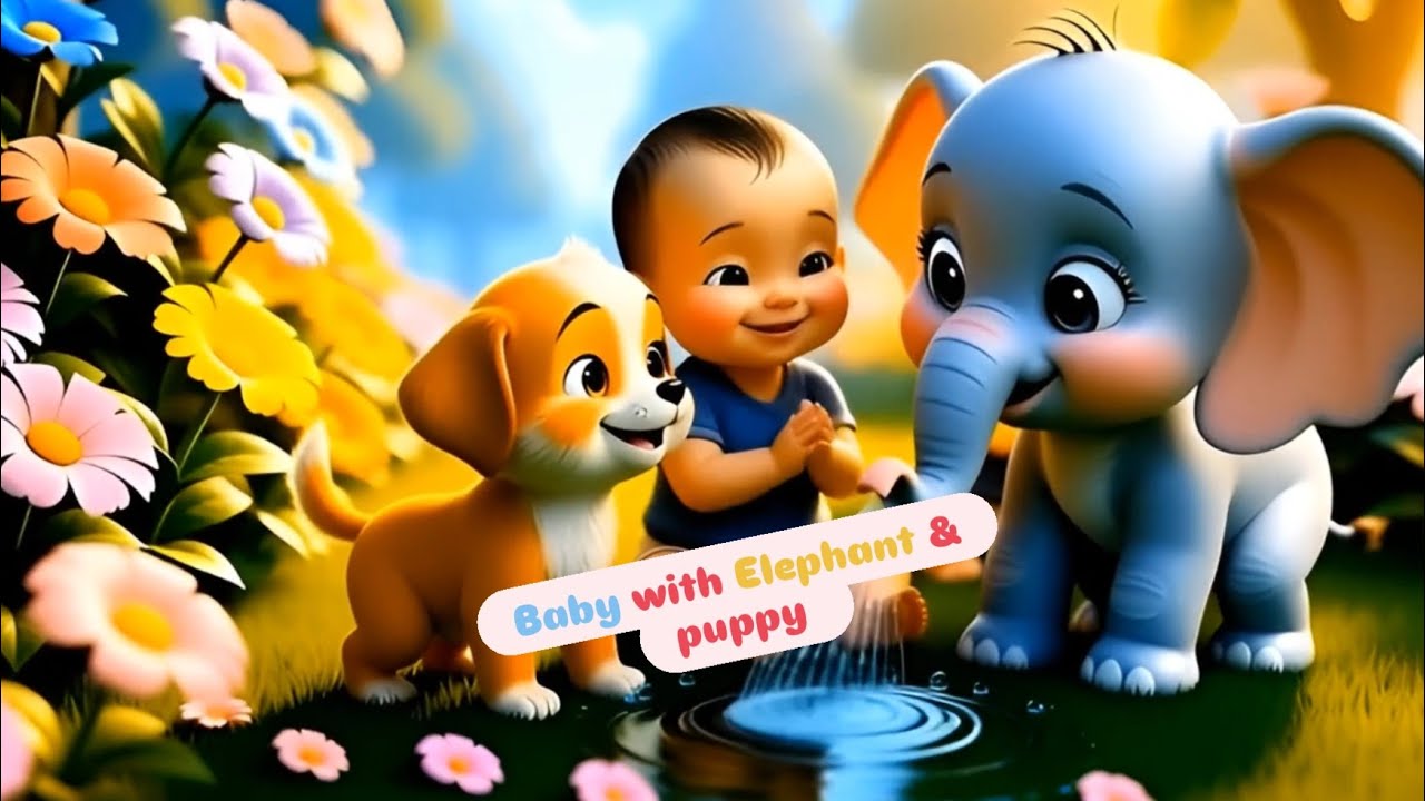 Baby Playing in Garden with Puppy & Elephant 🐶🐘 | Cute Kids Song | 3D Baby Cartoon #baby_jayu_AI