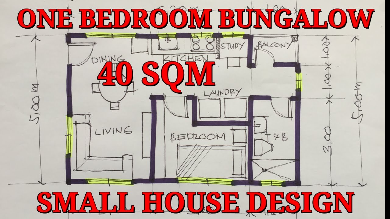 8m x 5m 40SQM 1Bedroom Bungalow | Small House Design | Free Hand Drafting