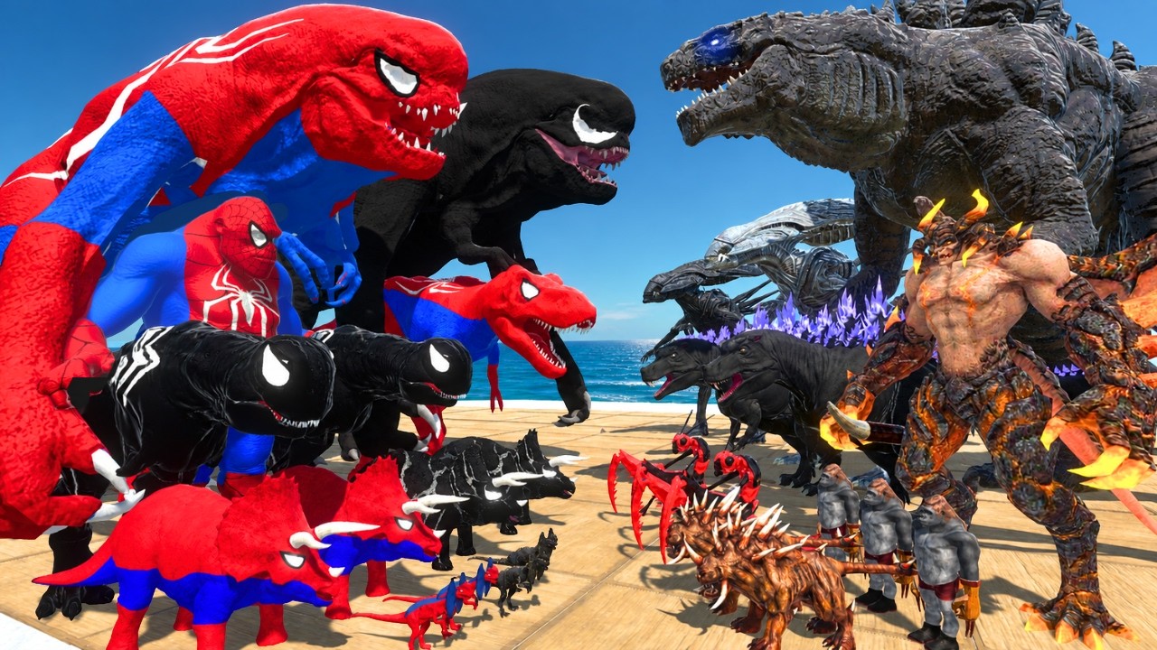 Spiderman D-Rex and Venom D-Rex vs Zilla | Dinosaurs Arena Challenge |Animal Revolt Battle Simulator