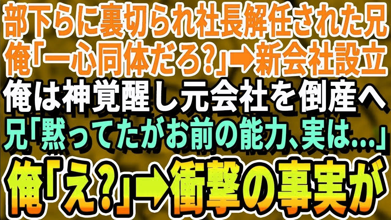 【感動する話】部下達に裏切られ社長解任になった兄→「俺と兄貴は昔から一心同体だろ」と2人で新会社を設立。無能と見下されていた俺が隠していた能力を発揮し、事業を成功させると…兄「お、お前…どう