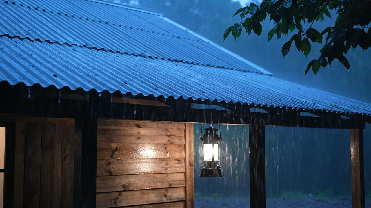Alívio da insônia em 3 minutos, durma rápido com chuva torrencial no telhado de zinco e sons de...