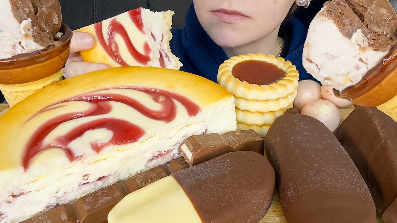 ASMR Chocolate Raspberry Desserts *Half Cheesecake, Magnum Ice Cream, Lindt Truffles, Cookies