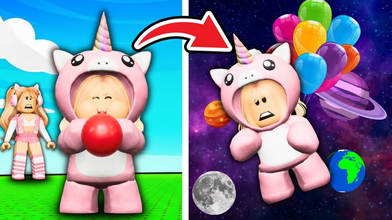 BABY ENCHEU O BALÃO E VOOU ATÉ A LUA! - ROBLOX