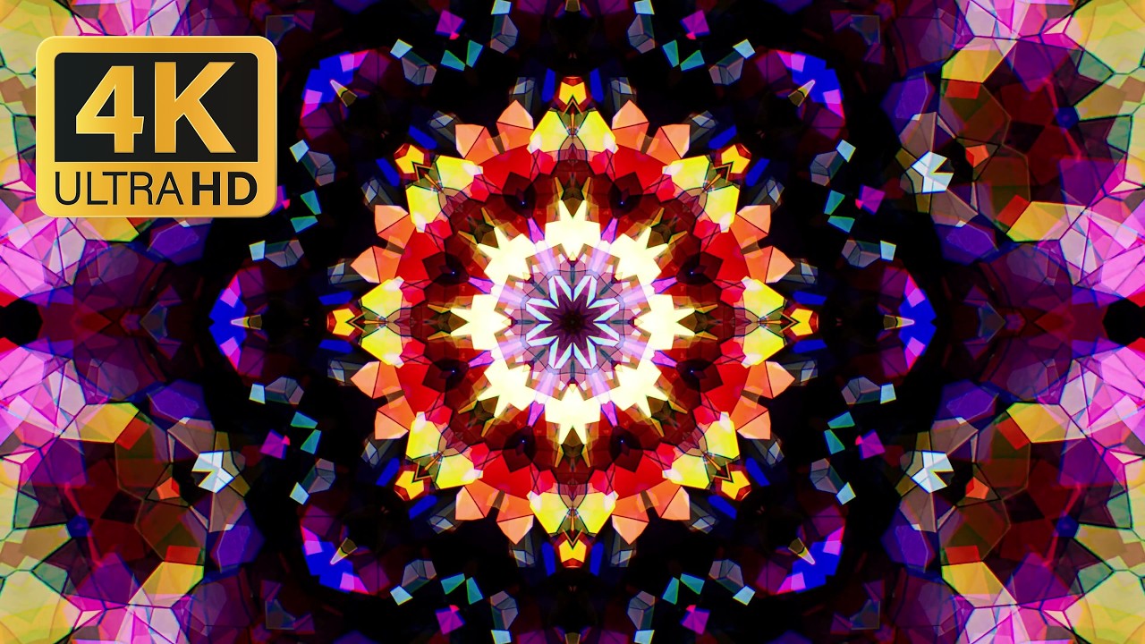 [4K] Music Instrumental Stained Glass Kaleidoscope - Full 3 Hours