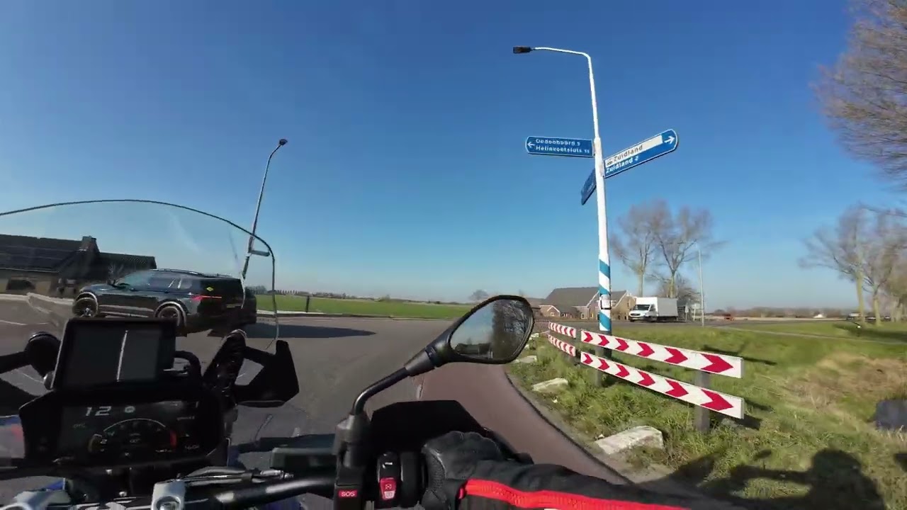 Riding past the dikes in the Netherlands , Zuid-Holland, BMW R 1300 GS