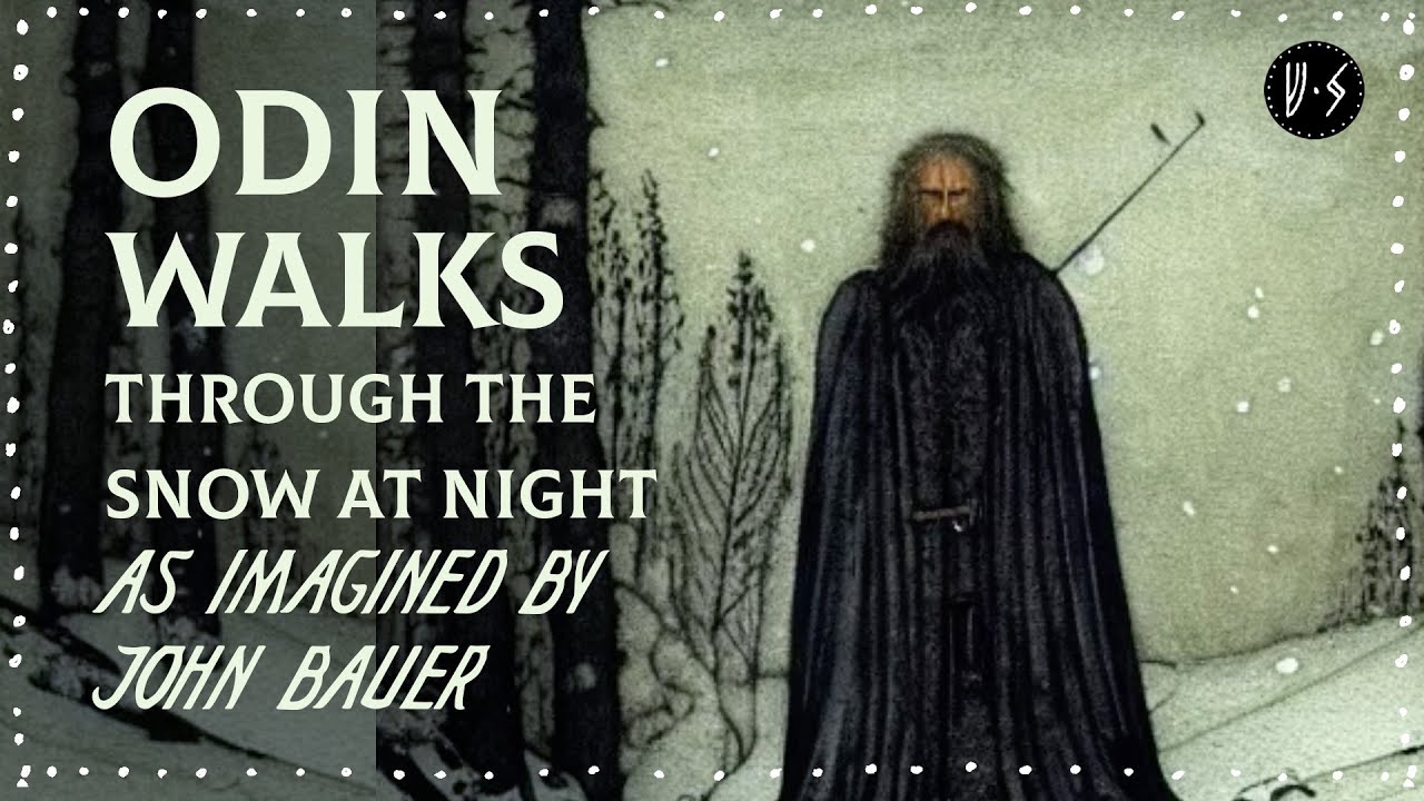 Odin walks through the snow as imagined by John Bauer