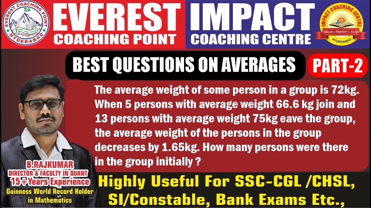 BEST QUESTIONS ON AVERAGES | USEFUL FOR #SSC #CGL #CHSL PART-2 | RAJKUMAR Sir #FREE #AVERAGESCLASS