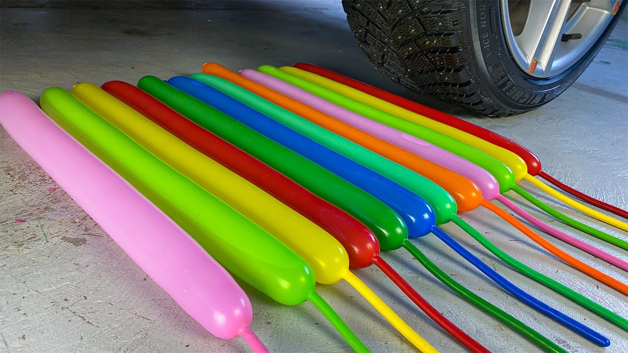 Experiment Car vs long balloons with water! Experiments and Crunch things with car