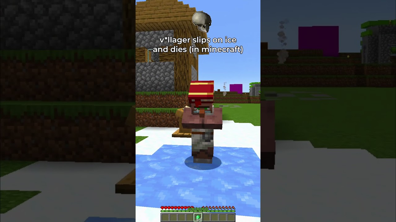 villager slips on ice in minecraft 🧊💀