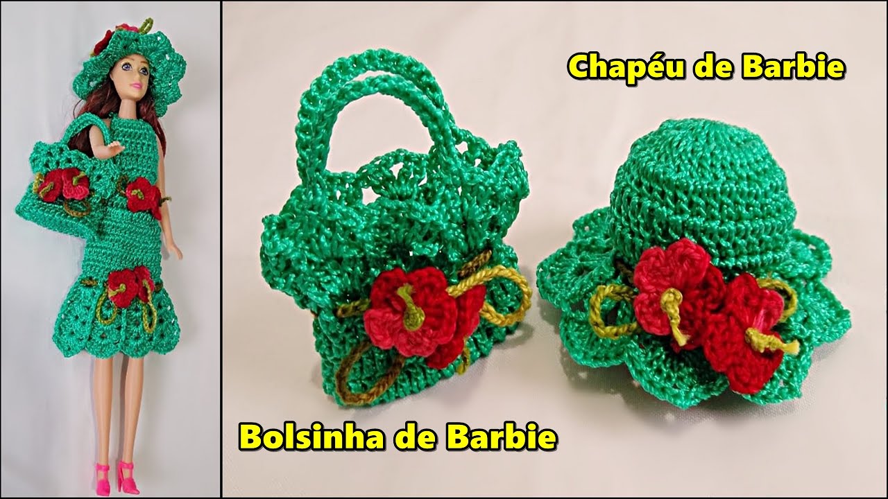 Chapéu + Bolsa em crochê para boneca Barbie rápido e fácil de fazer