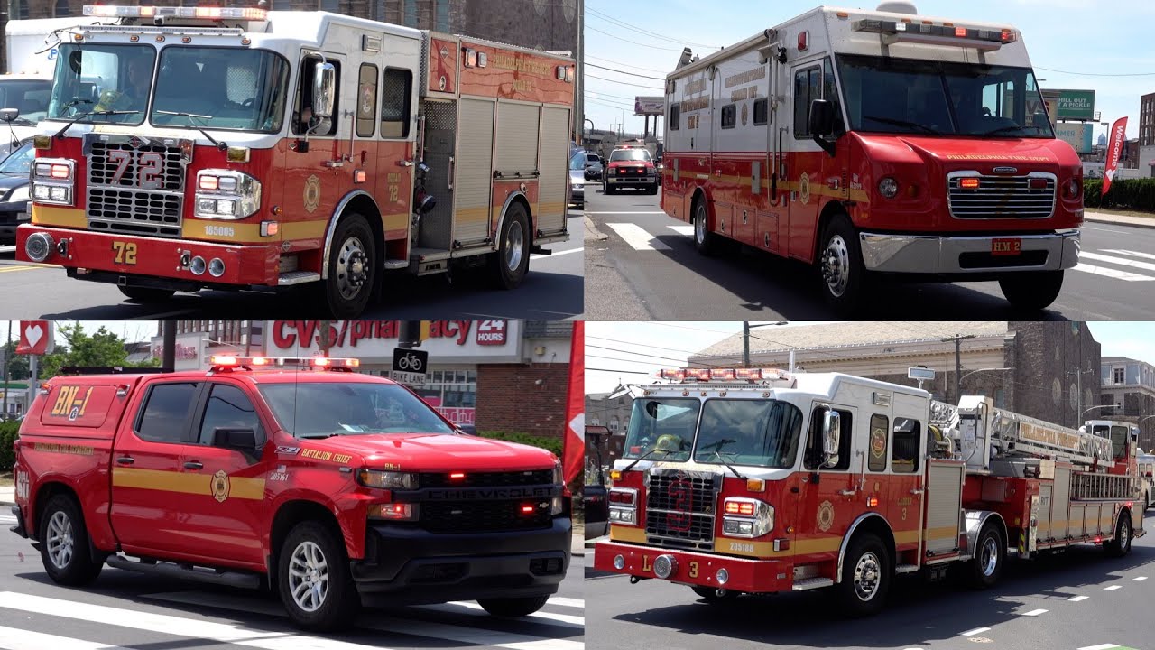 Philadelphia Fire Department HazMat Box Response - Fire Trucks & Police Cars Responding