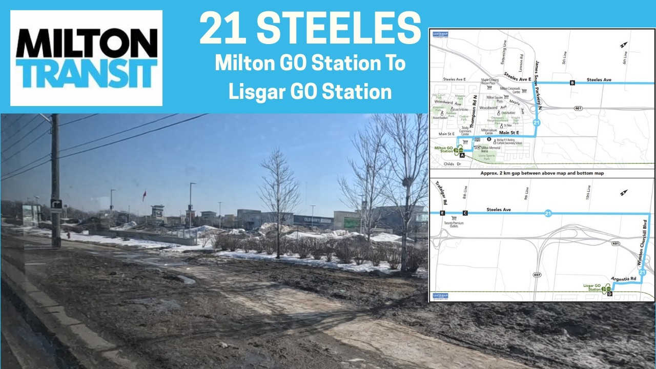 Milton Transit 21 Steeles - Milton GO To Lisgar GO Station - Full Route On Right Window View