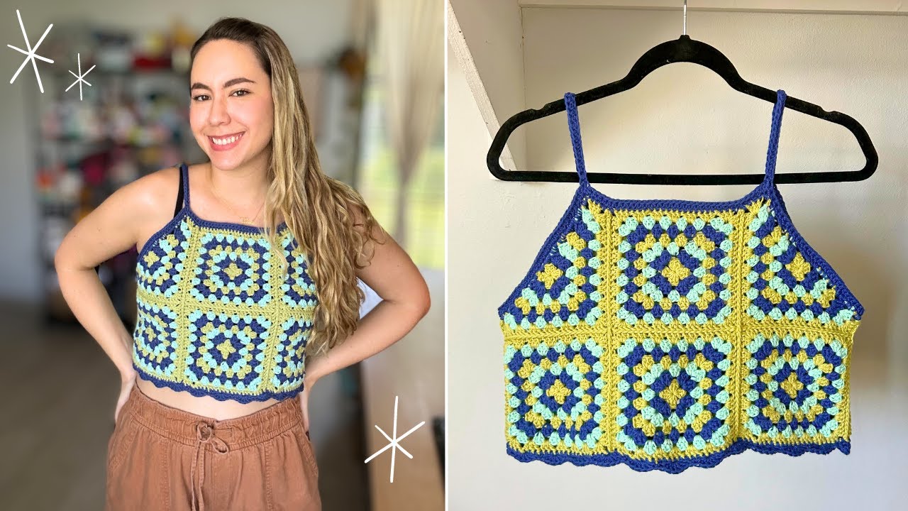 GRANNY SQUARE CROP TOP - Easy Step by Step Tutorial