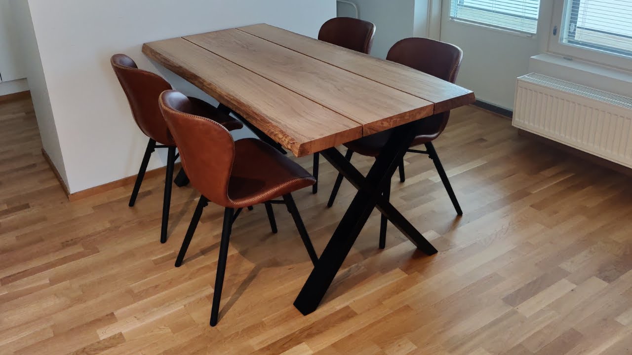 DIY Lankkupöytä mustilla X-metallijaloilla / How to make a Slab Table