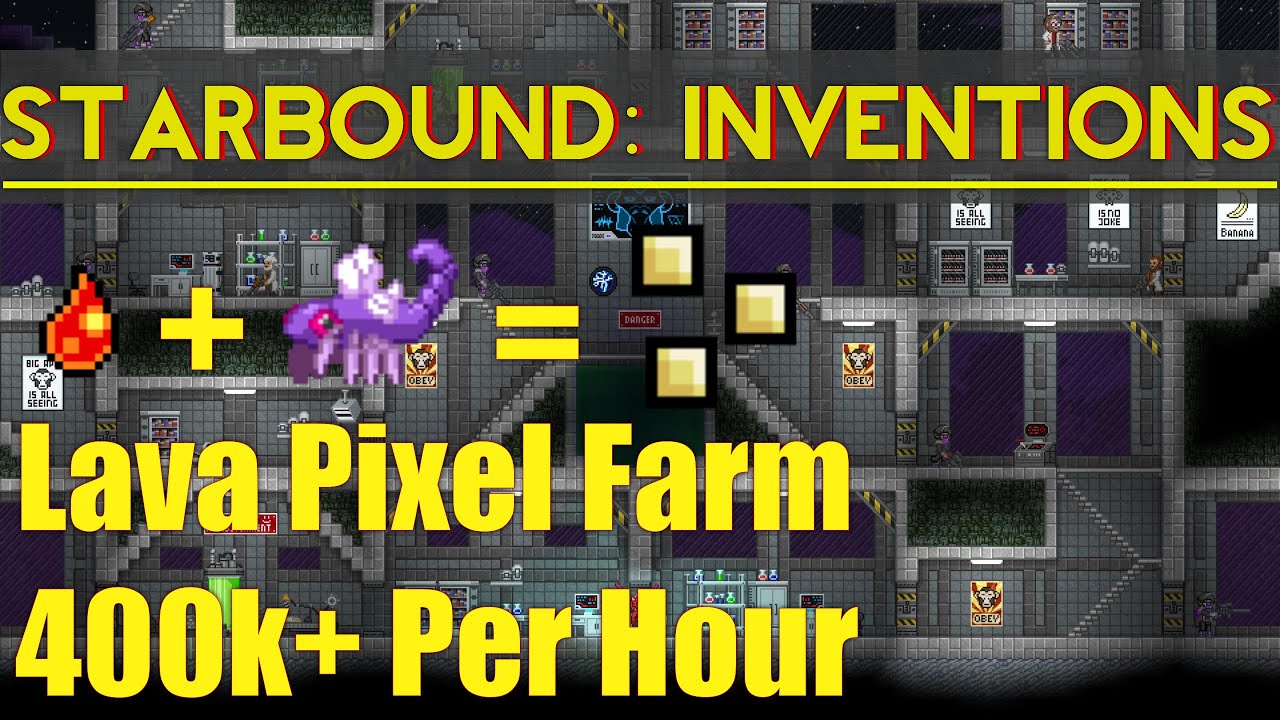 Starbound Inventions: Lava Pool Pixel Farm (400k+ per hour)