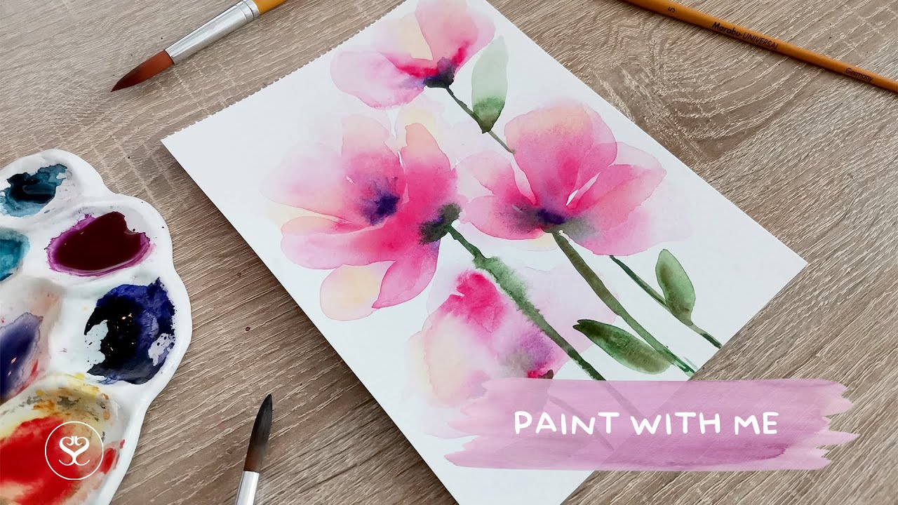 Watercolor flowers paint with me (vodene boje cvijeće)