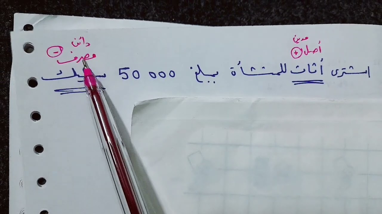شراء أثاث بشيك / محاسبة ١ / قيد محاسبي